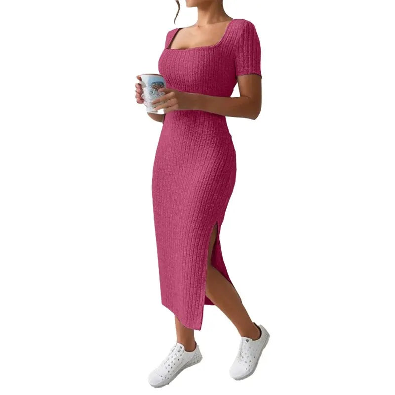 NOVA | Feminine Slim-Fit Ribbed Knit Midi Dress