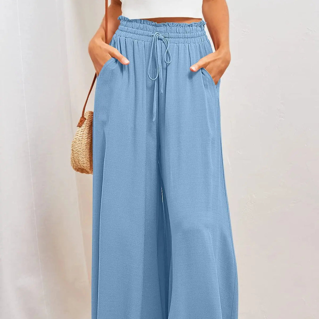 Lightweight women's flowy pants with deep pockets

