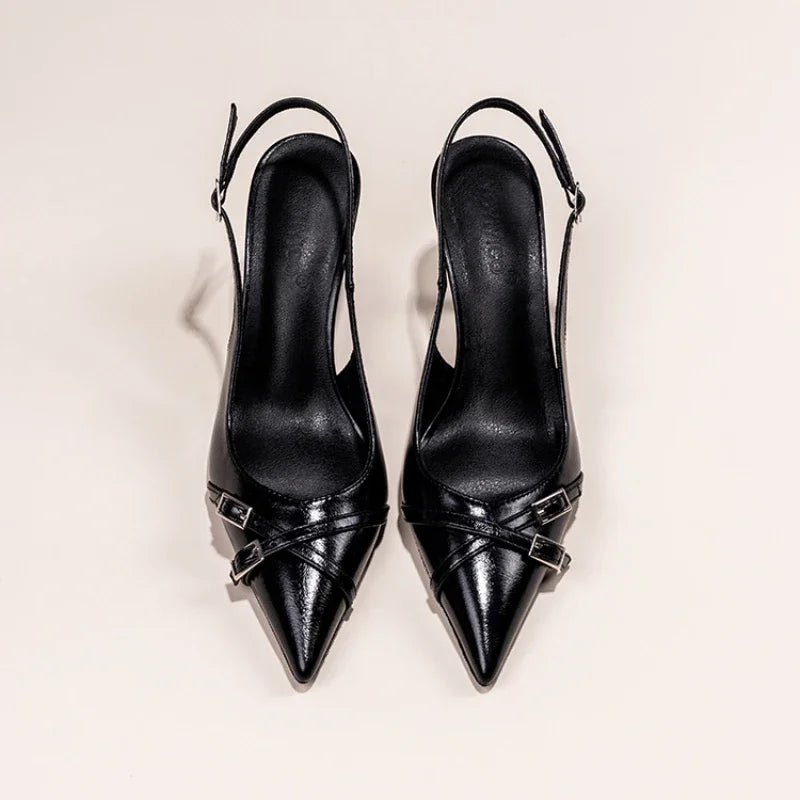 NOVA | Black slingback heels with pointed toe design
