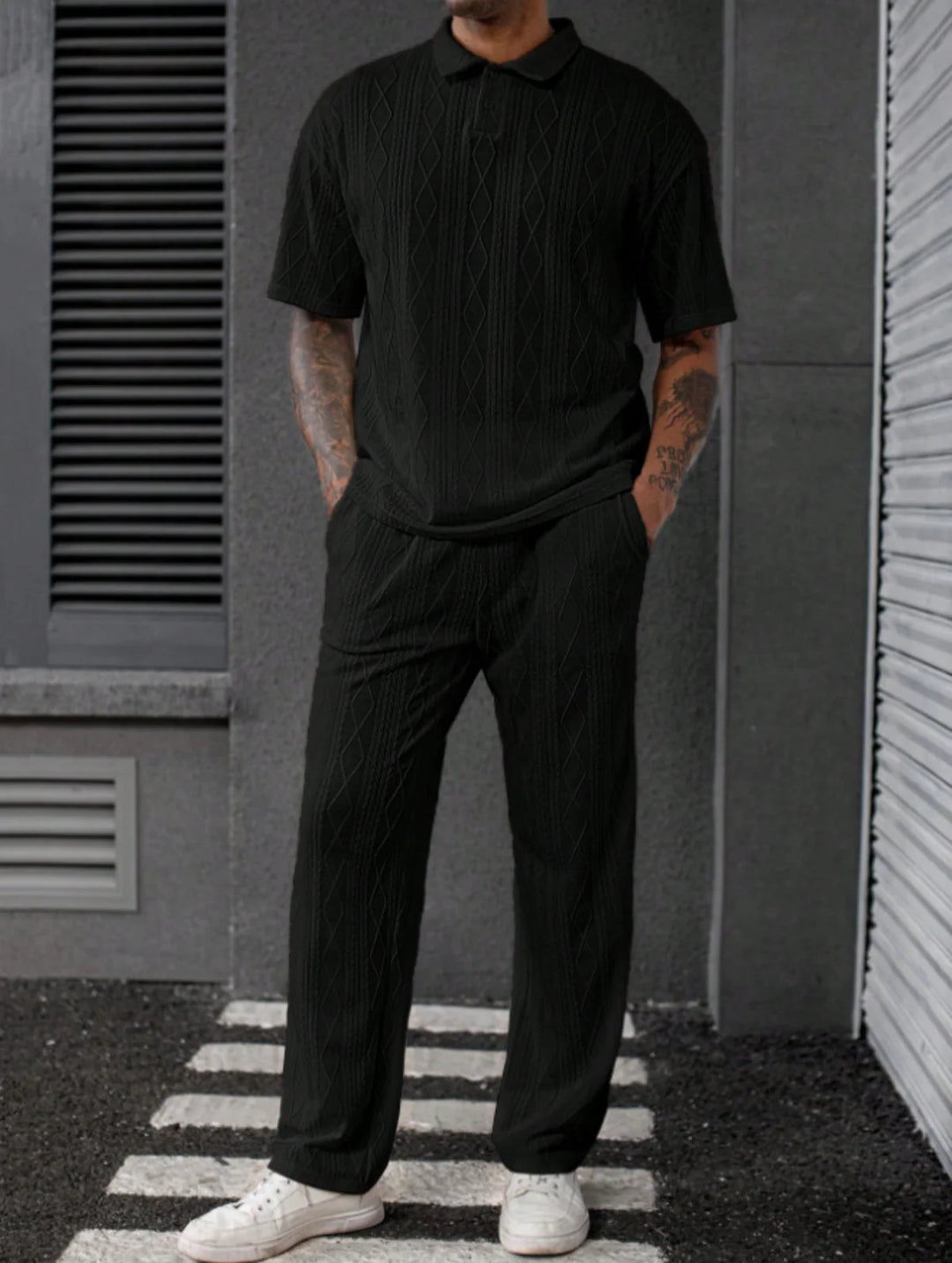 NOVA | Casual Jacquard Polo and Pants Set for Men

