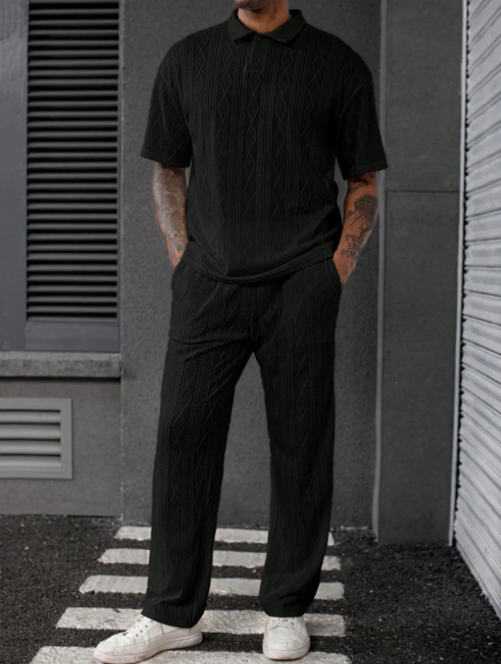 NOVA | Casual Jacquard Polo and Pants Set for Men

