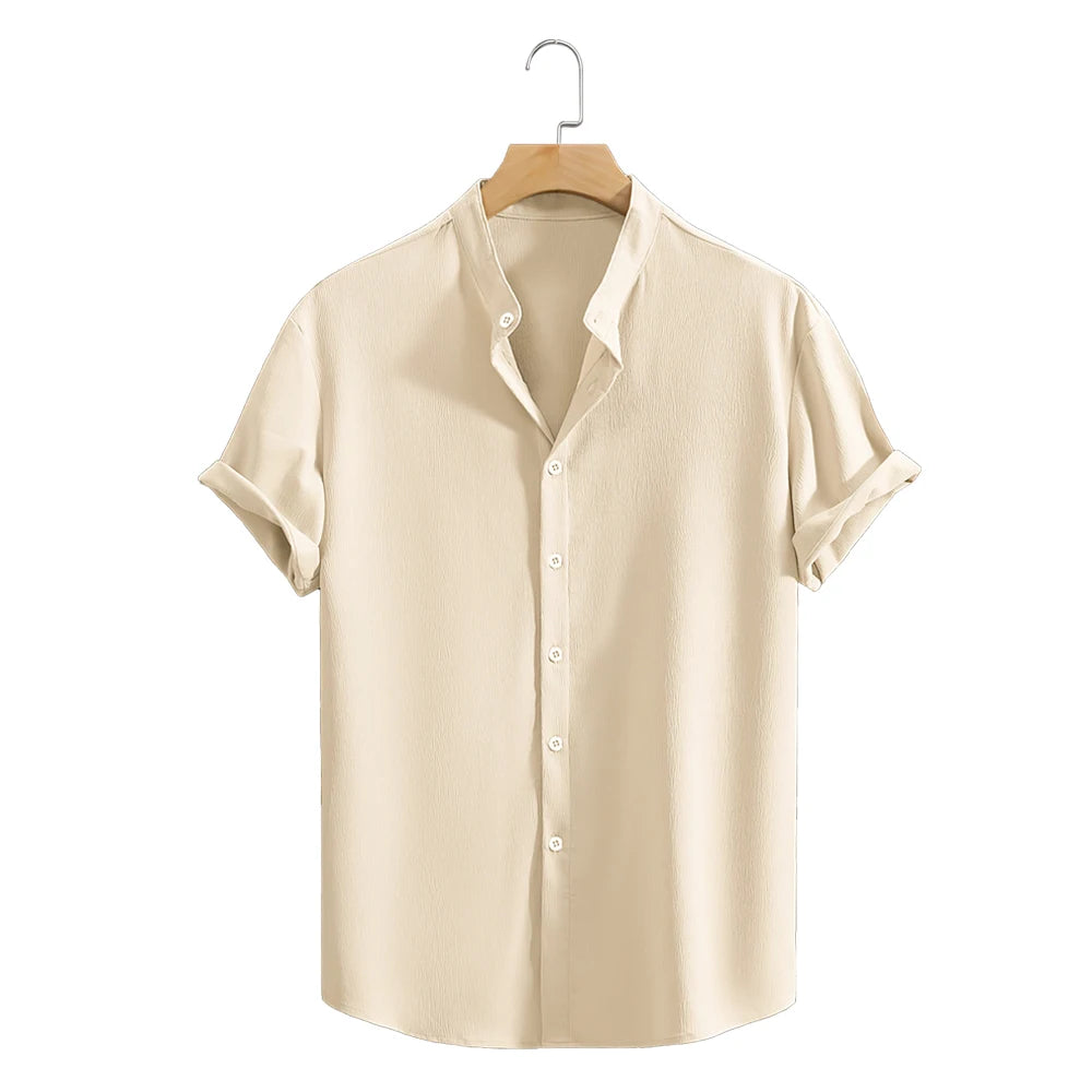 NOVA Casual Short Sleeve Shirt with Stand Collar – Men's Fashion

