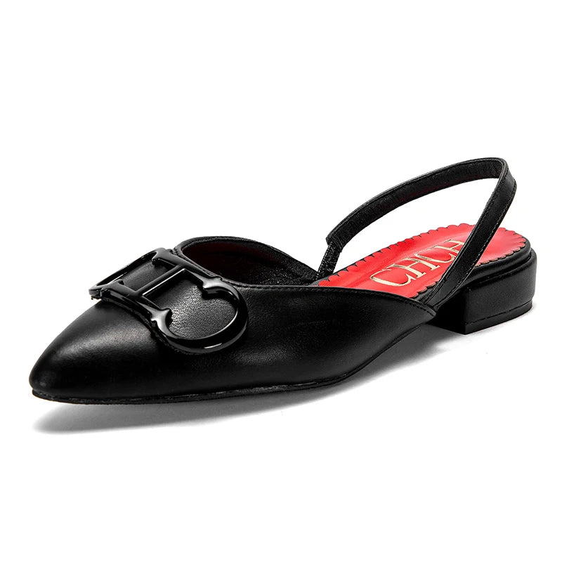 NOVA | Elegant Black Pointed-Toe Flat Sandals for Women

