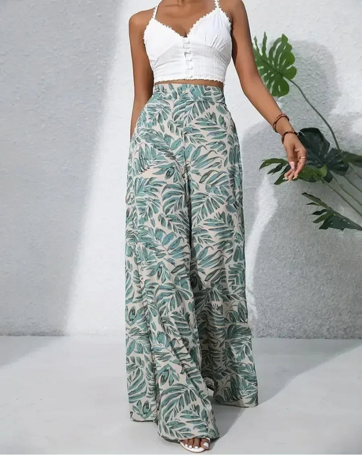 NOVA | Elegant Floral Wide-Leg Pants for Women – Chiffon Fabric

