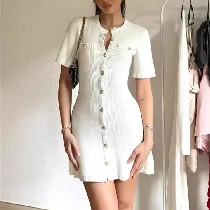 NOVA | Elegant Knitted Mini Dress with Buttons
