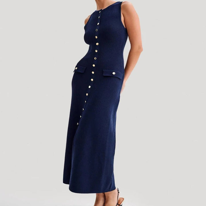 NOVA | Elegant Sleeveless Button-Up Midi Dress
