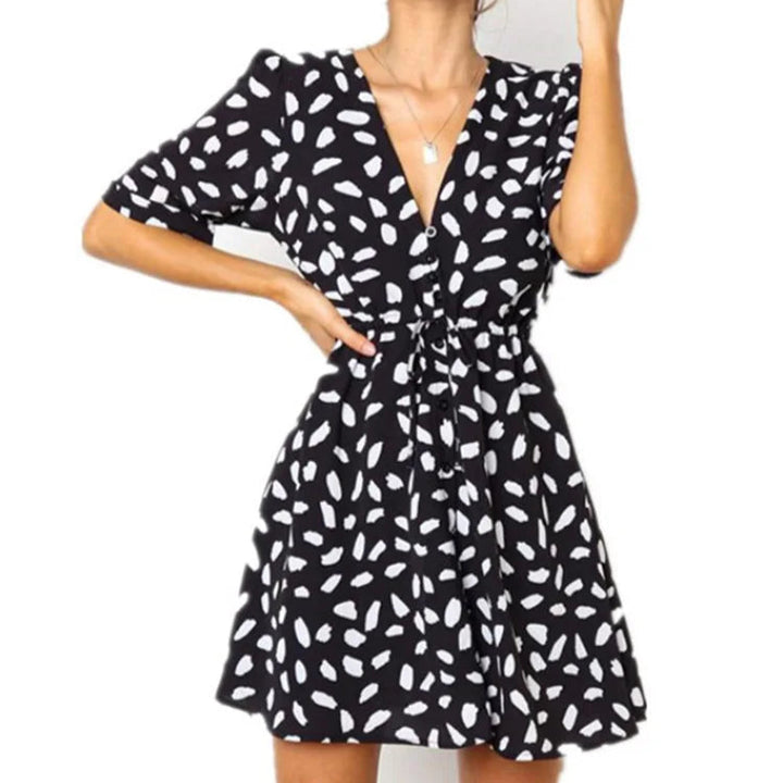 NOVA | Flowy polka dot V-neck mini dress for women

