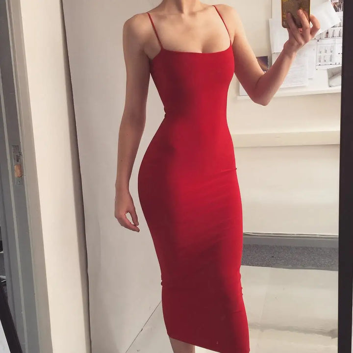 NOVA | Graceful & Trendy Backless Midi-Length Dress

