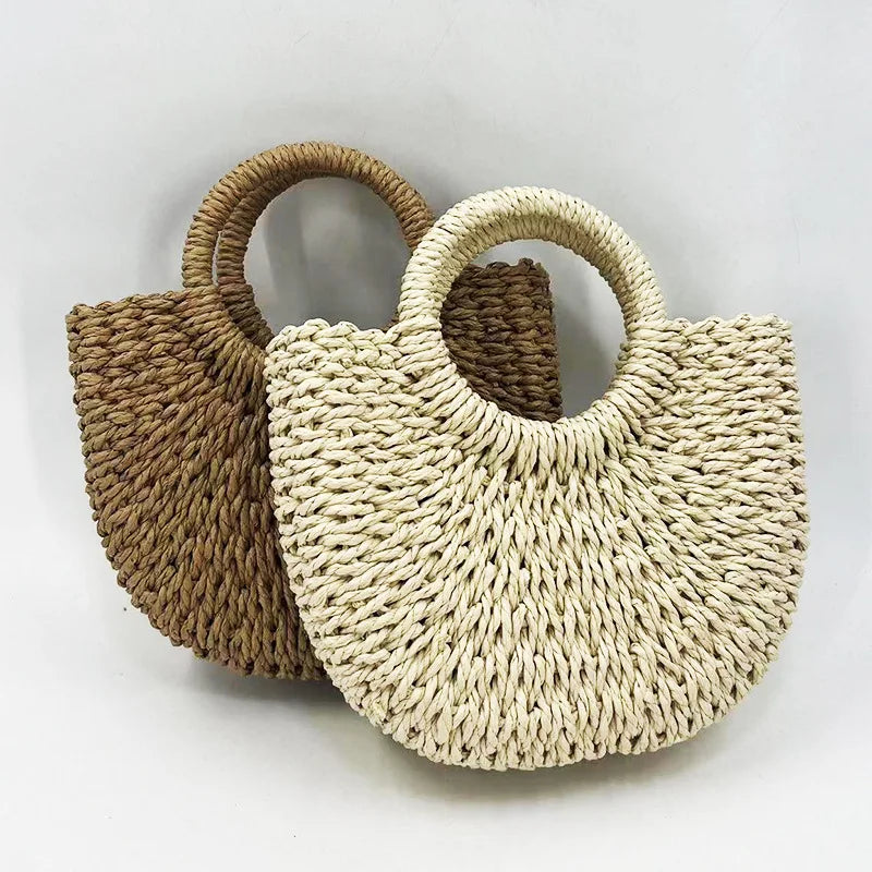 NOVA | Handwoven Straw Half-Moon Tote – Summer Beach Bag

