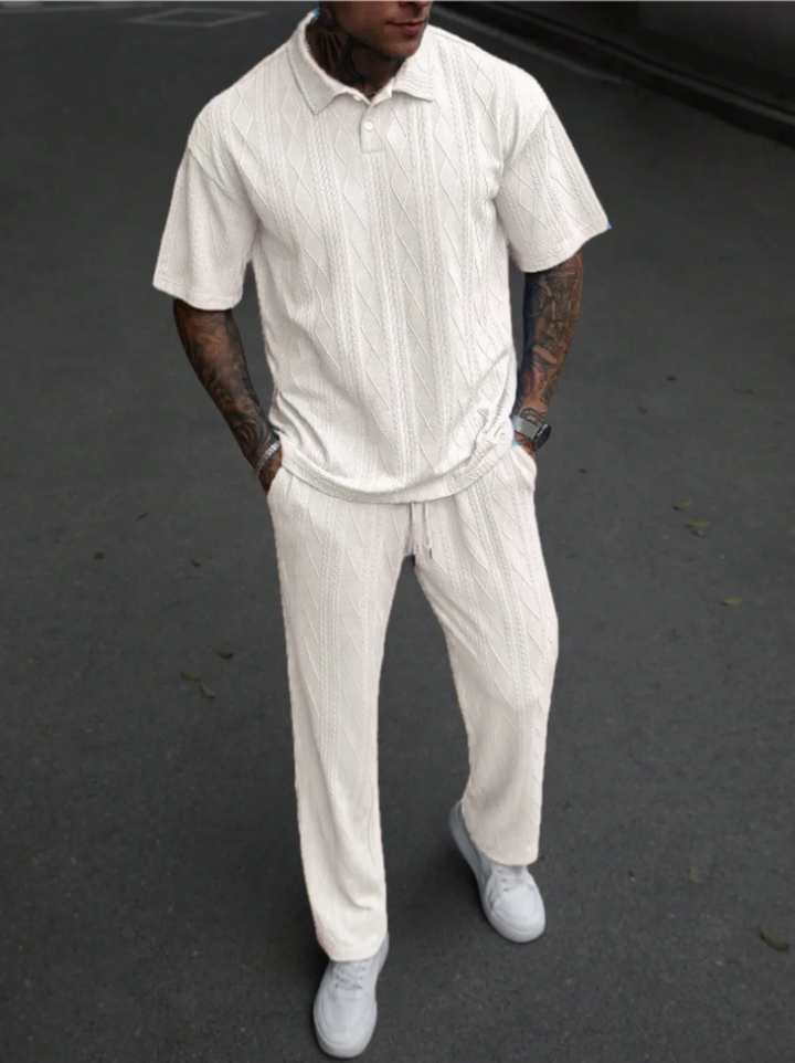 NOVA | Jacquard Polo and Pants Two-Piece Set for Men

