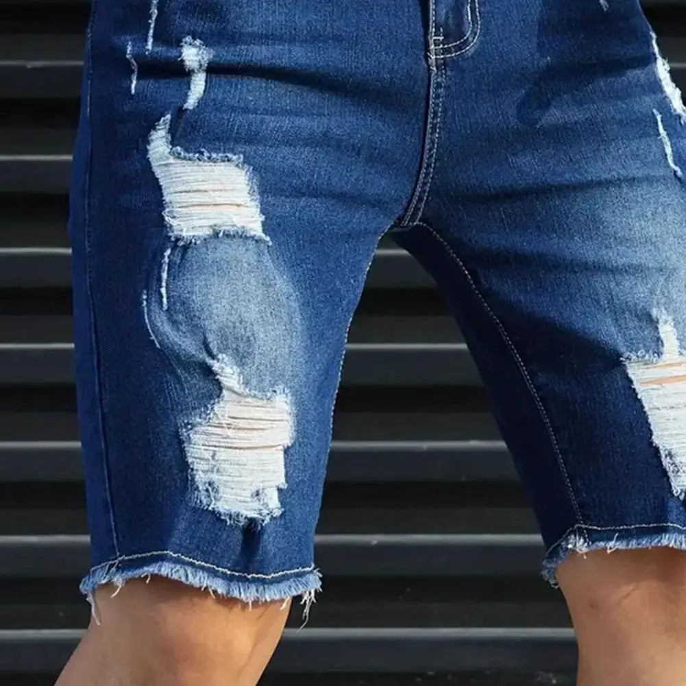 NOVA | Men’s Casual Tapered Ripped Jean Shorts

