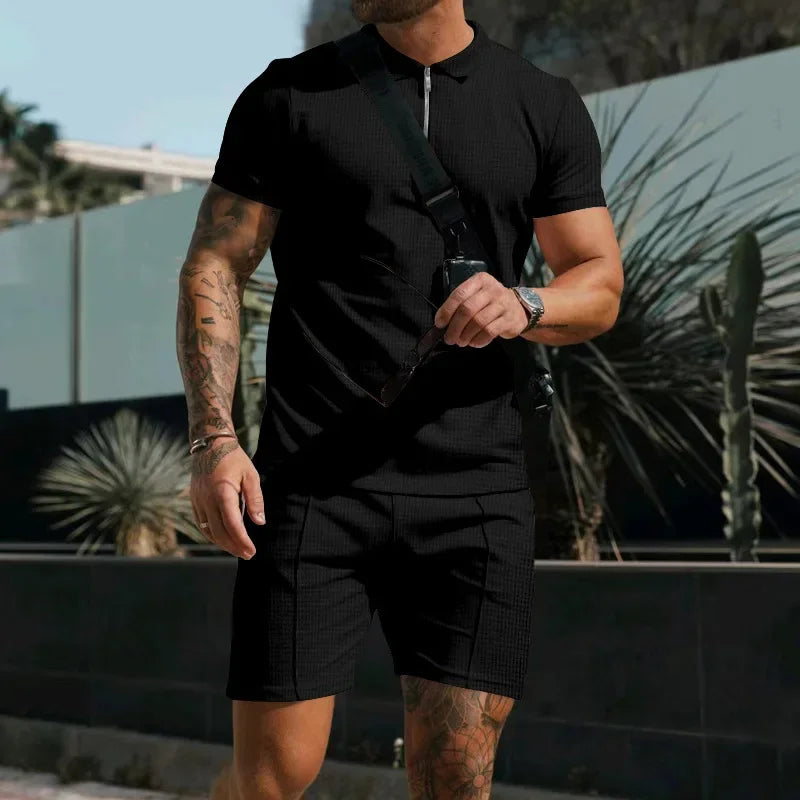 NOVA | Men's Casual Waffle Polo Summer Outfit

