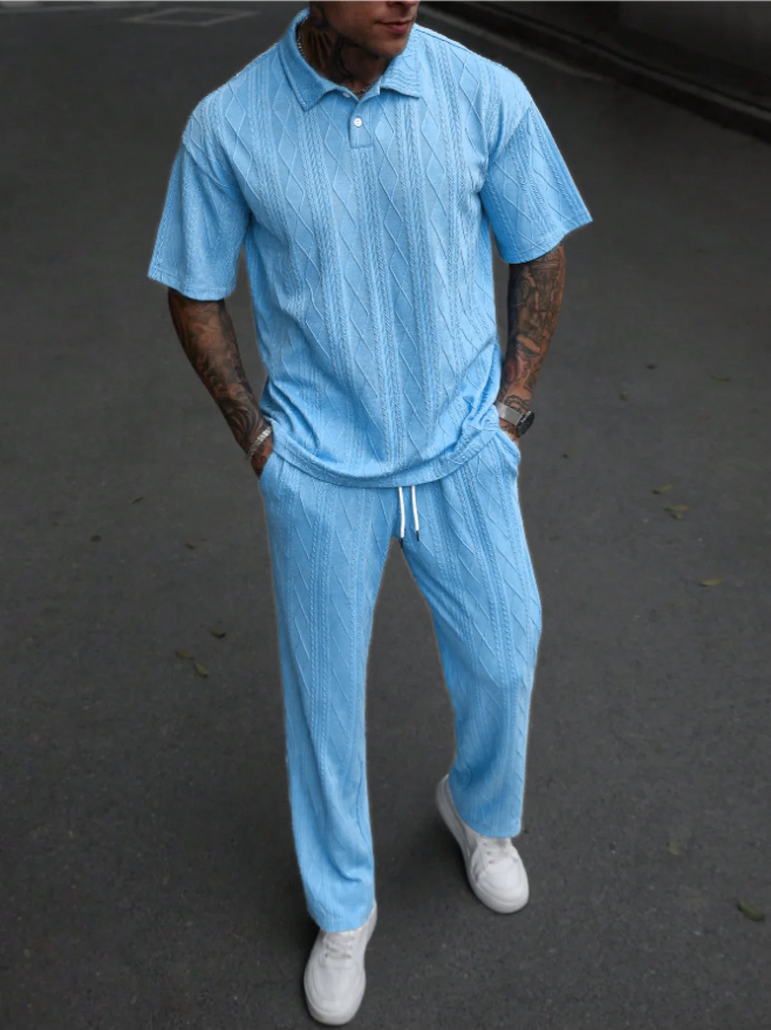 NOVA | Men's Elegant Jacquard Polo Shirt and Trousers

