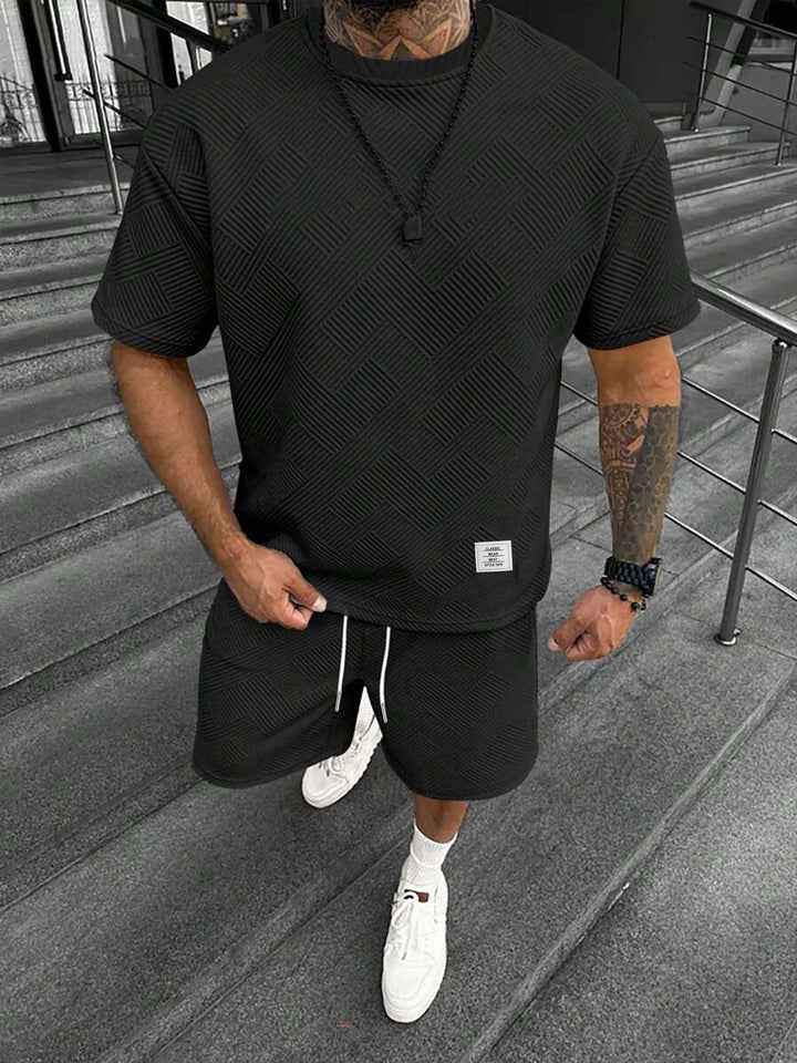 NOVA | Men's Letter Patch Knit T-Shirt & Shorts Set

