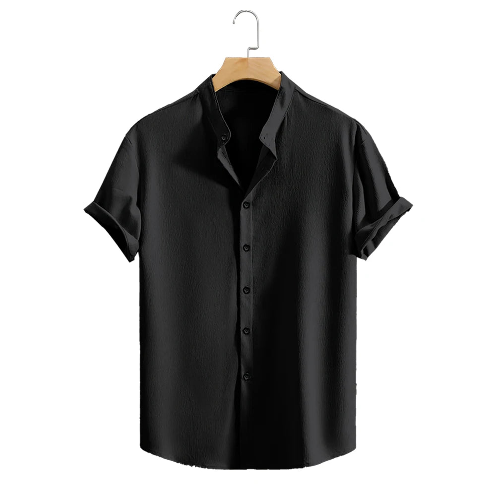 NOVA Men's Mandarin Collar Shirt – Summer Casual Wear

