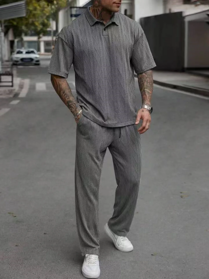 NOVA | Men's Matching Jacquard Polo Shirt and Pants

