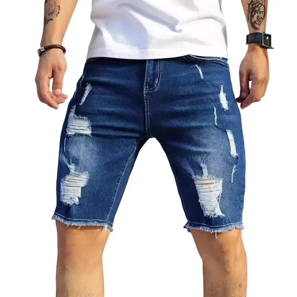 NOVA | Men’s Ripped Denim Shorts with Tapered Fit

