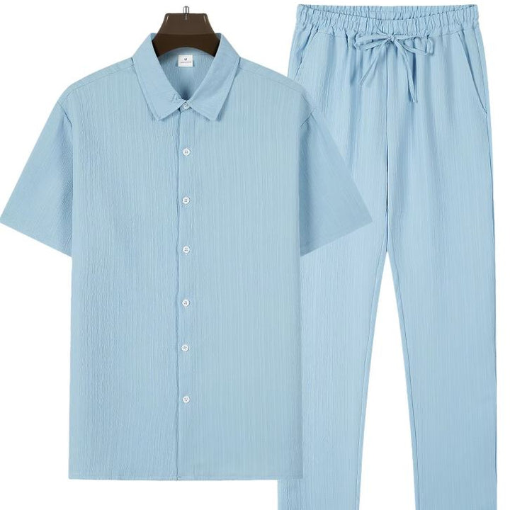 NOVA Men's Short Sleeve Mandarin Collar Shirt – Modern & Casual

