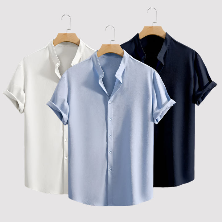 NOVA Men's Short Sleeve Stand Collar Shirt – Modern Casual Look

