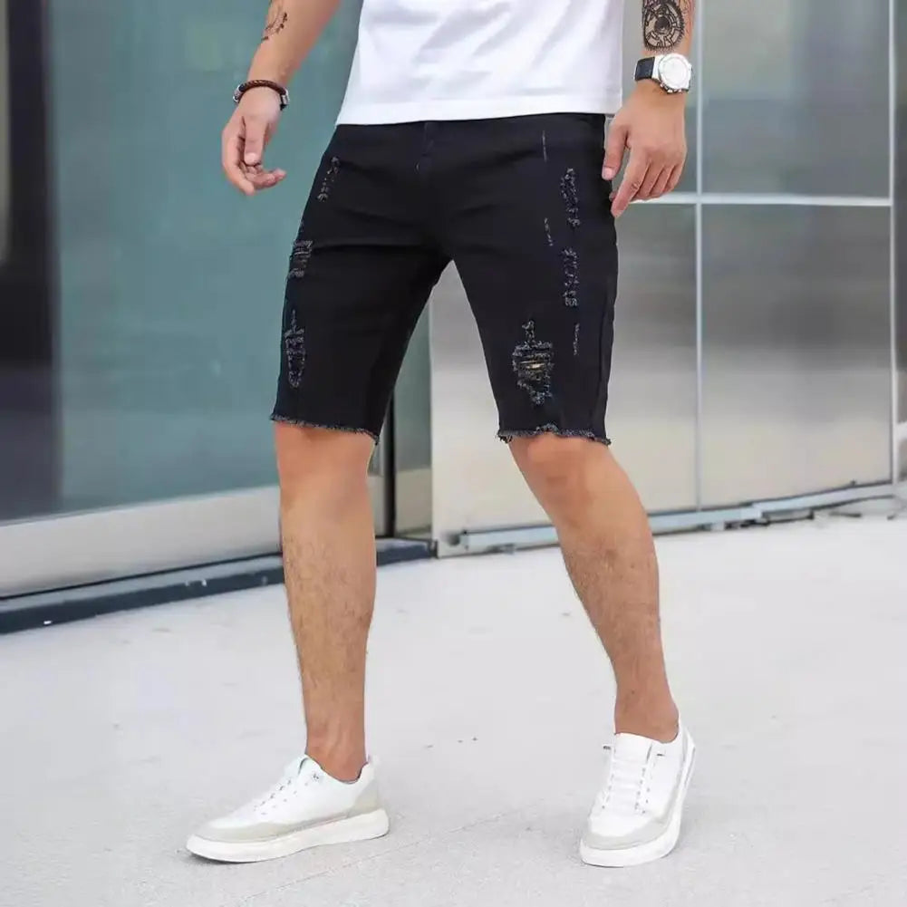 NOVA | Men’s Slim Tapered Distressed Denim Shorts


