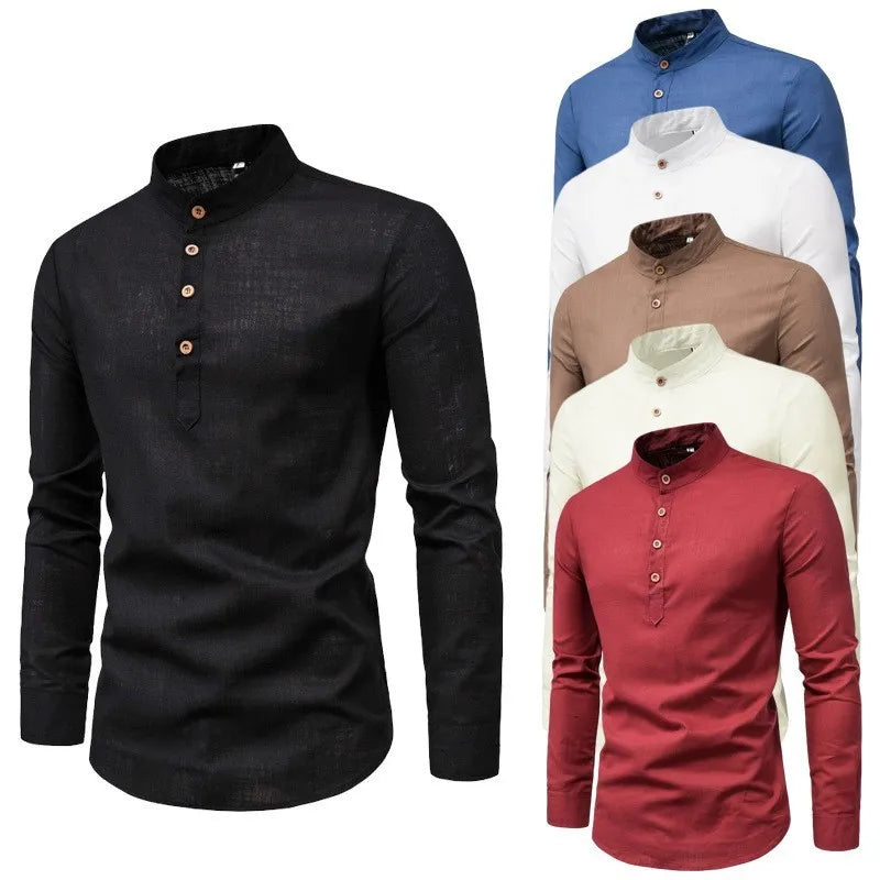 NOVA | Men's Solid Standing Collar Shirt