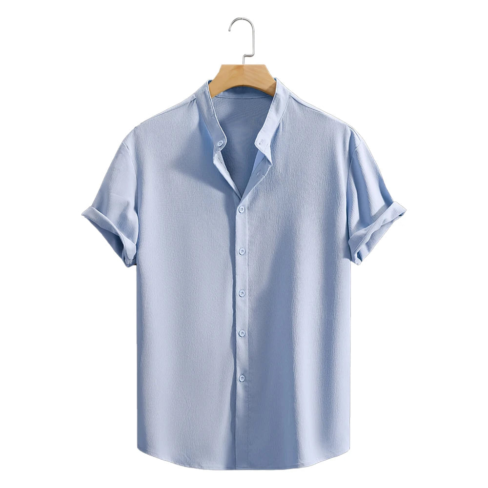 NOVA Men's Stand Collar Shirt – Breathable & Stylish Design

