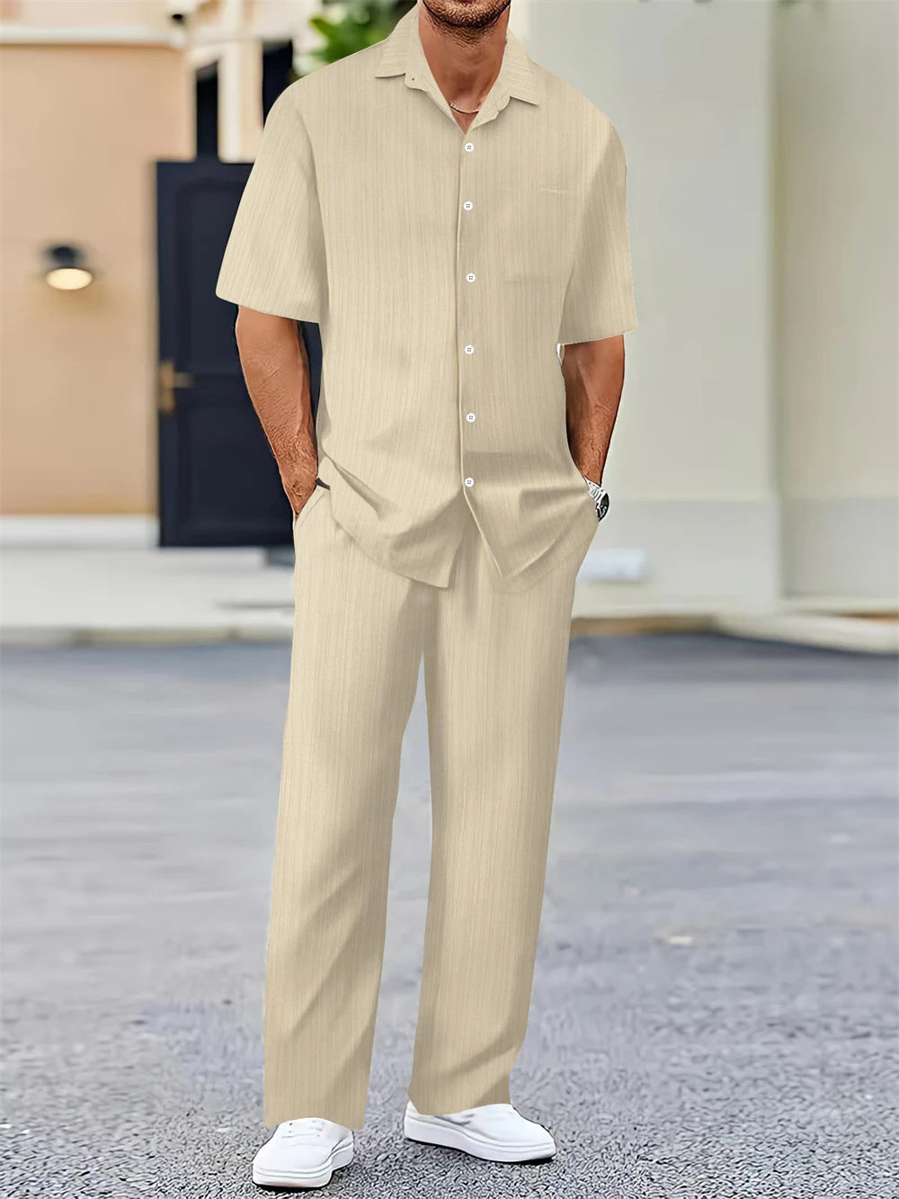 NOVA Minimalist Short Sleeve Shirt with Mandarin Collar for Men

