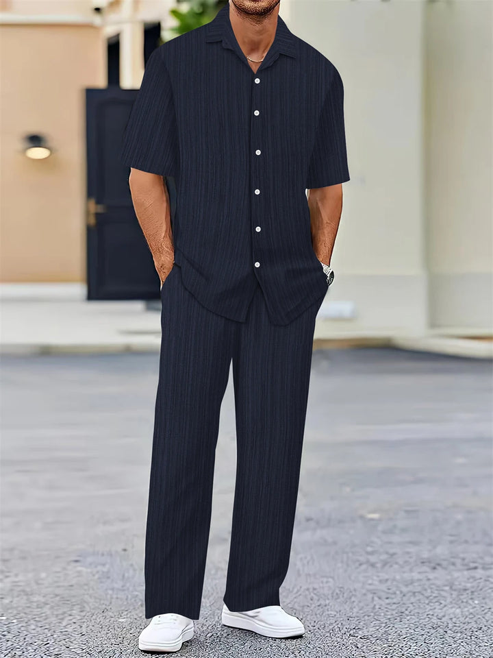 NOVA Sleek Mandarin Collar Shirt for Men – Short Sleeve Design

