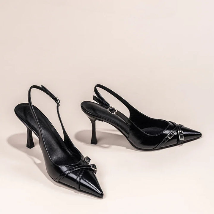 NOVA | Sleek black pointed toe heels with ankle strap

