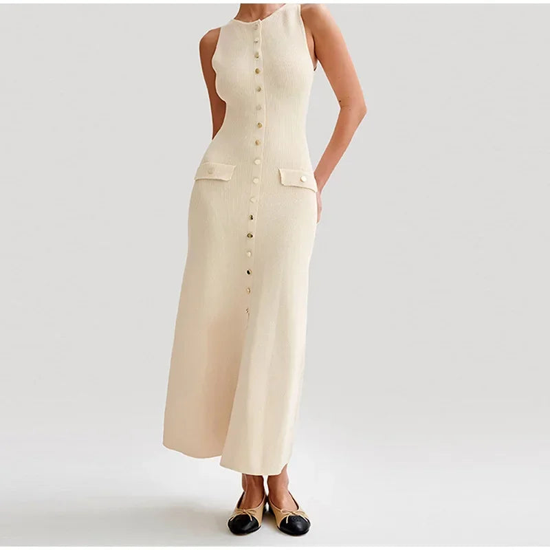 NOVA | Sleeveless Knit Button Midi Dress
