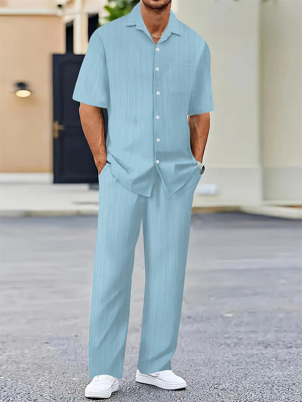 NOVA Soft Cotton Mandarin Collar Shirt for Men – Short Sleeve


