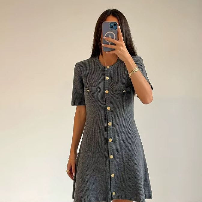 NOVA | Stylish Buttoned Knit Mini Dress
