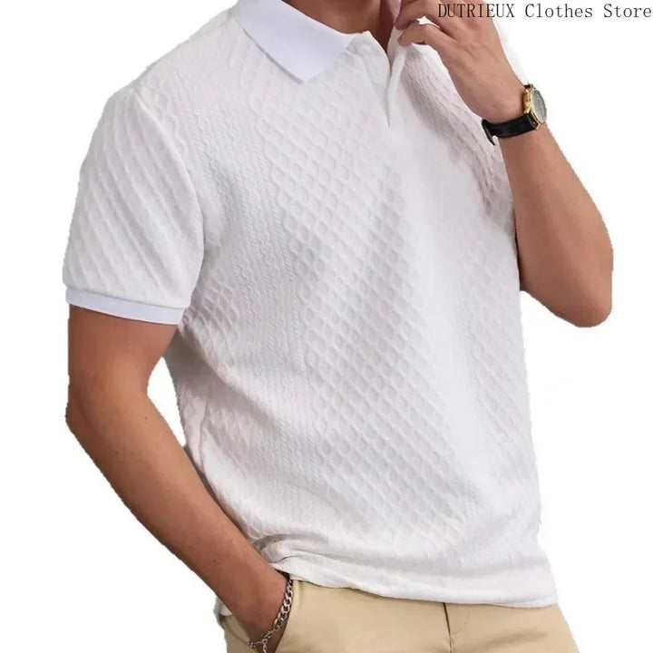 NOVA | Stylish men's polo with contrast stripes and button placket

