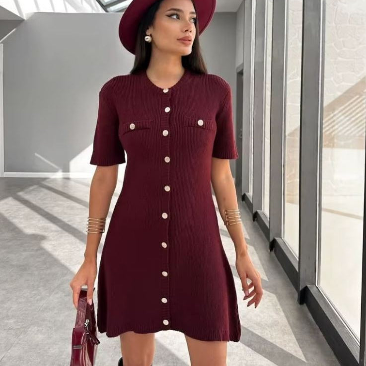 NOVA | Trendy Women's Knitted Button Dress
