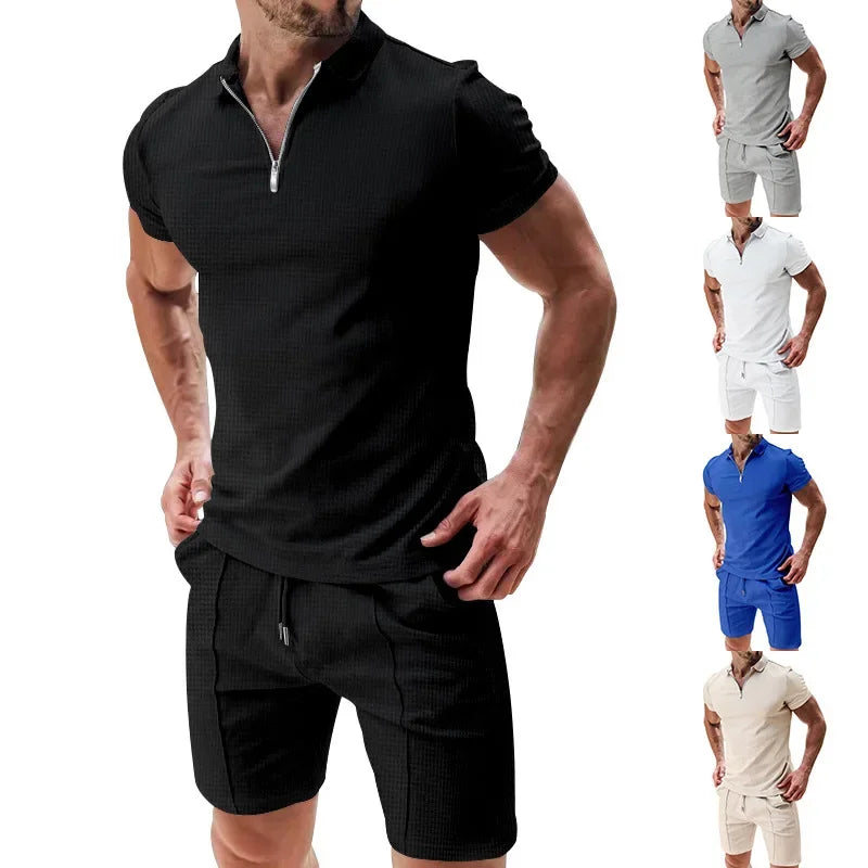 NOVA | Waffle Texture Polo and Shorts Set for Men


