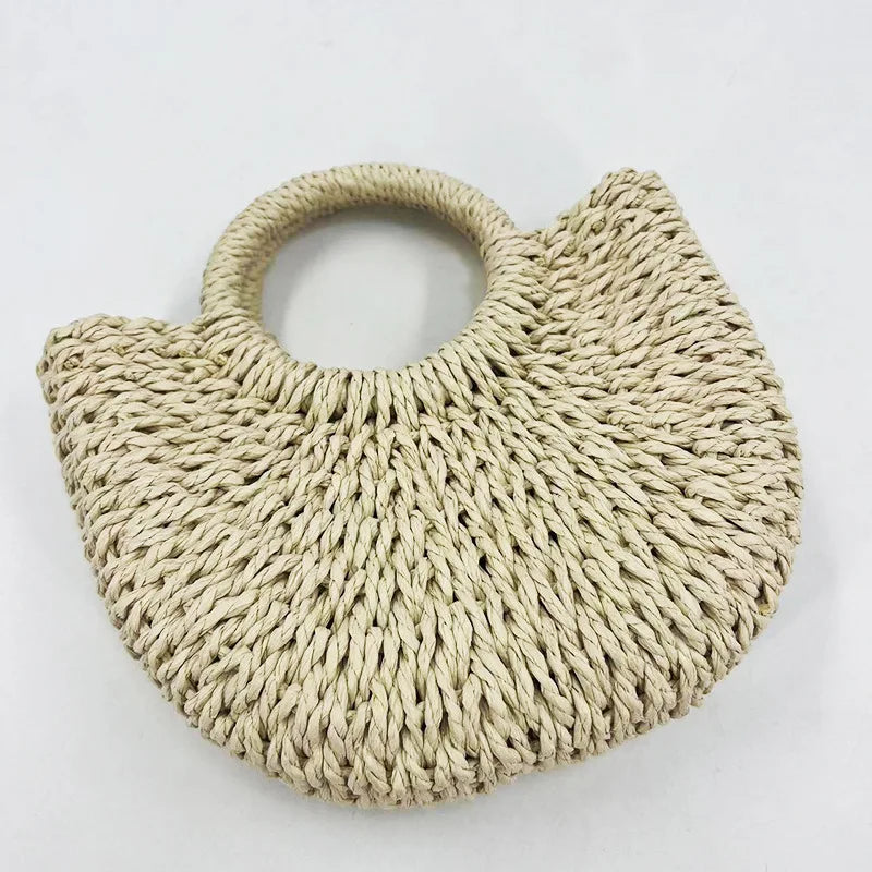 NOVA | Women's Boho Straw Tote – Half-Moon Woven Handbag

