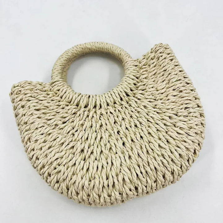NOVA | Women's Boho Straw Tote – Half-Moon Woven Handbag

