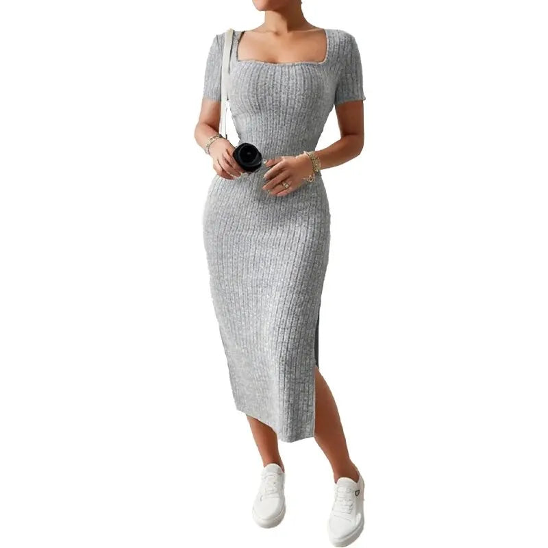 NOVA | Women's Elegant Ribbed Knit Midi Dress

