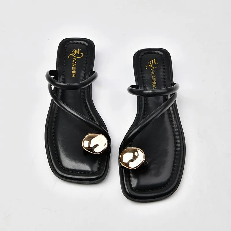 NOVA | Women's Retro PU Square-Heel Slippers

