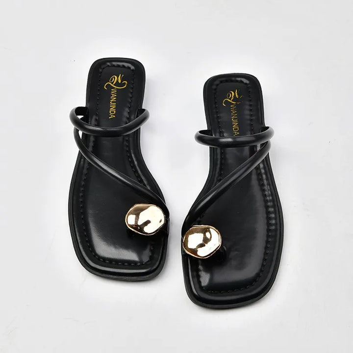 NOVA | Women's Retro PU Square-Heel Slippers

