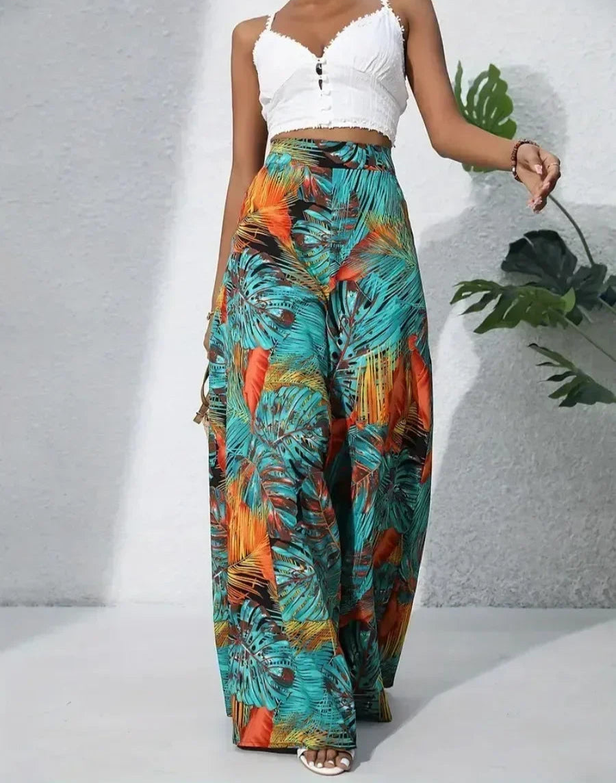 NOVA | Women's Summer Pants – Floral Chiffon Wide-Leg Design


