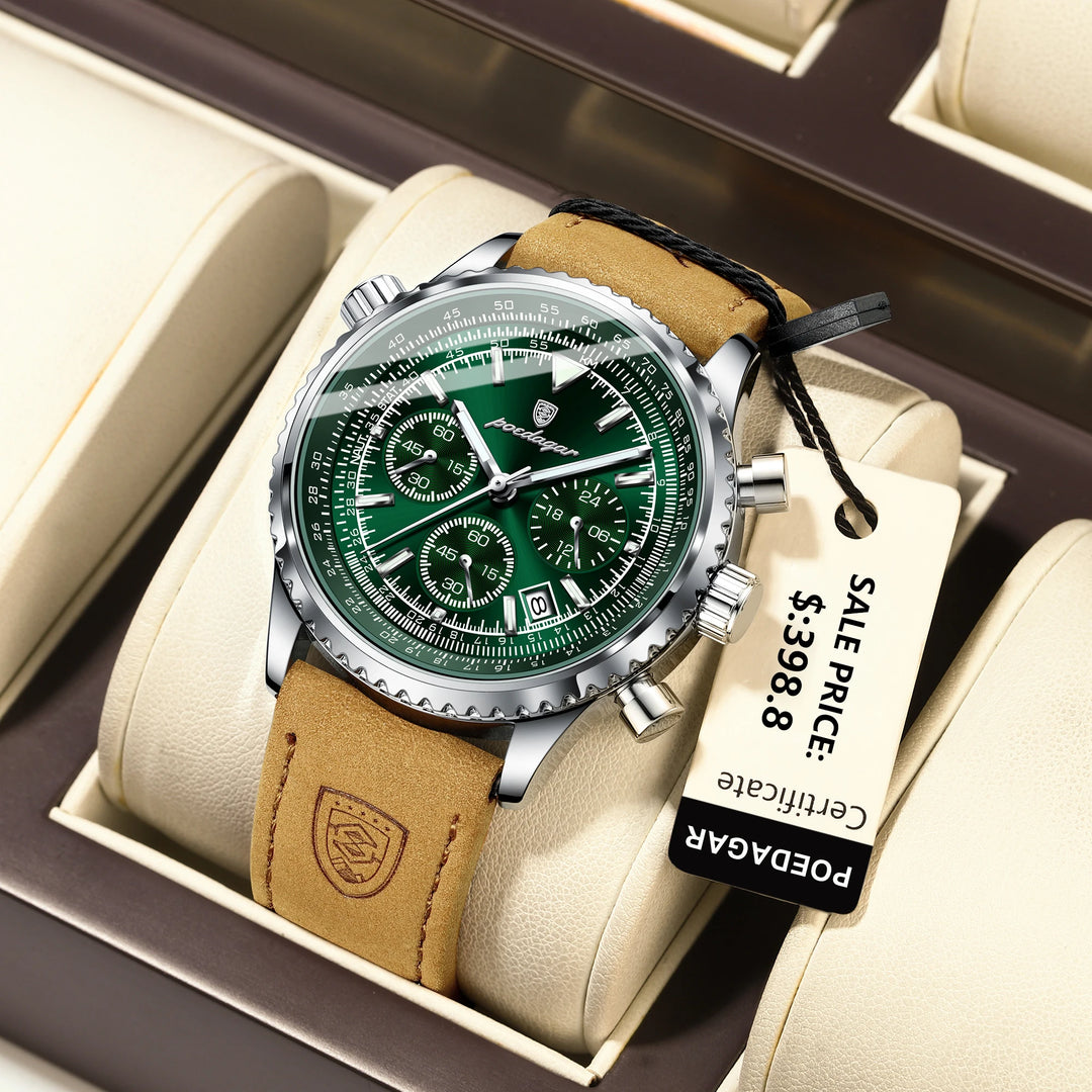 NOVA leather strap watch for men with multi-function chronograph

