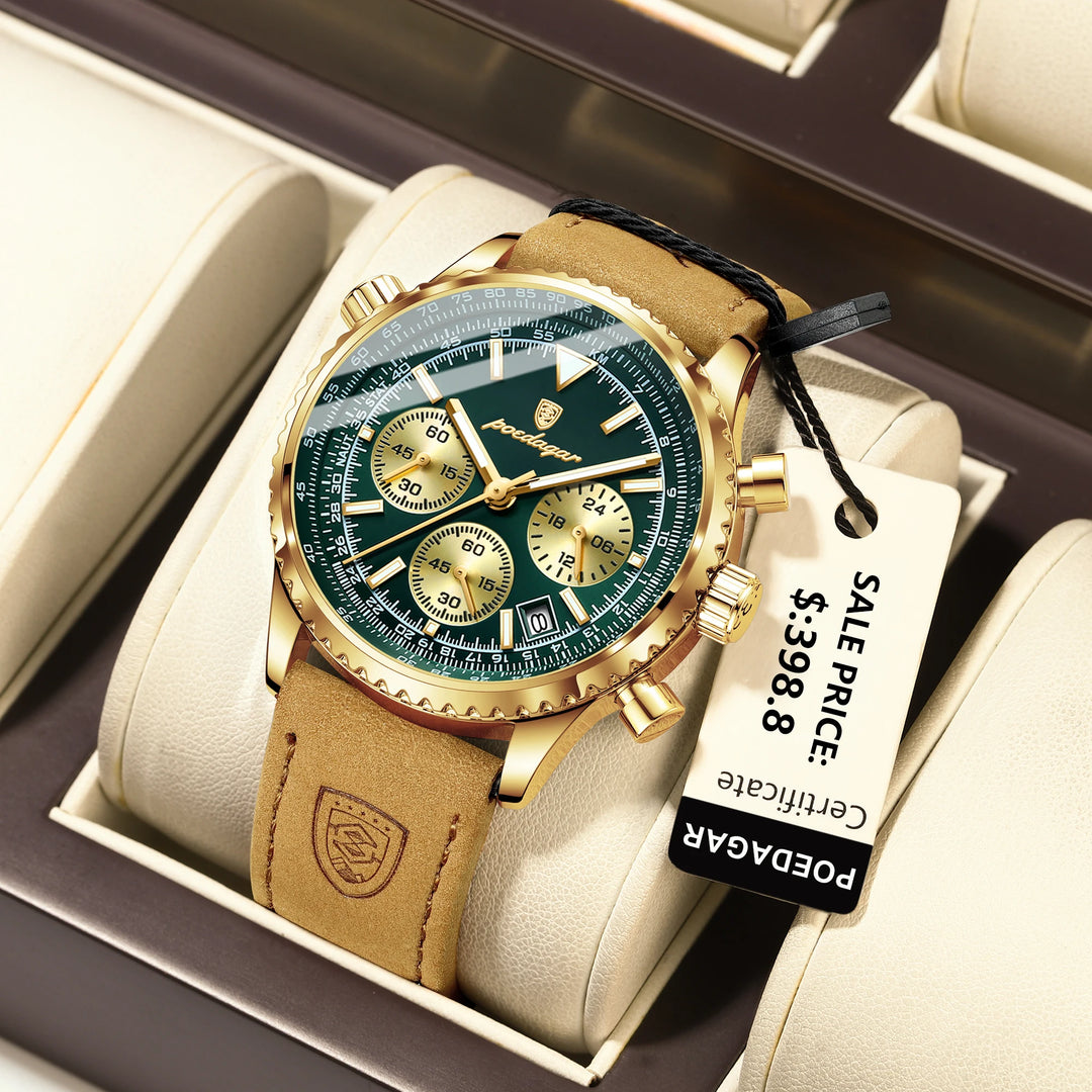 NOVA men's dress watch with chronograph dials and leather strap

