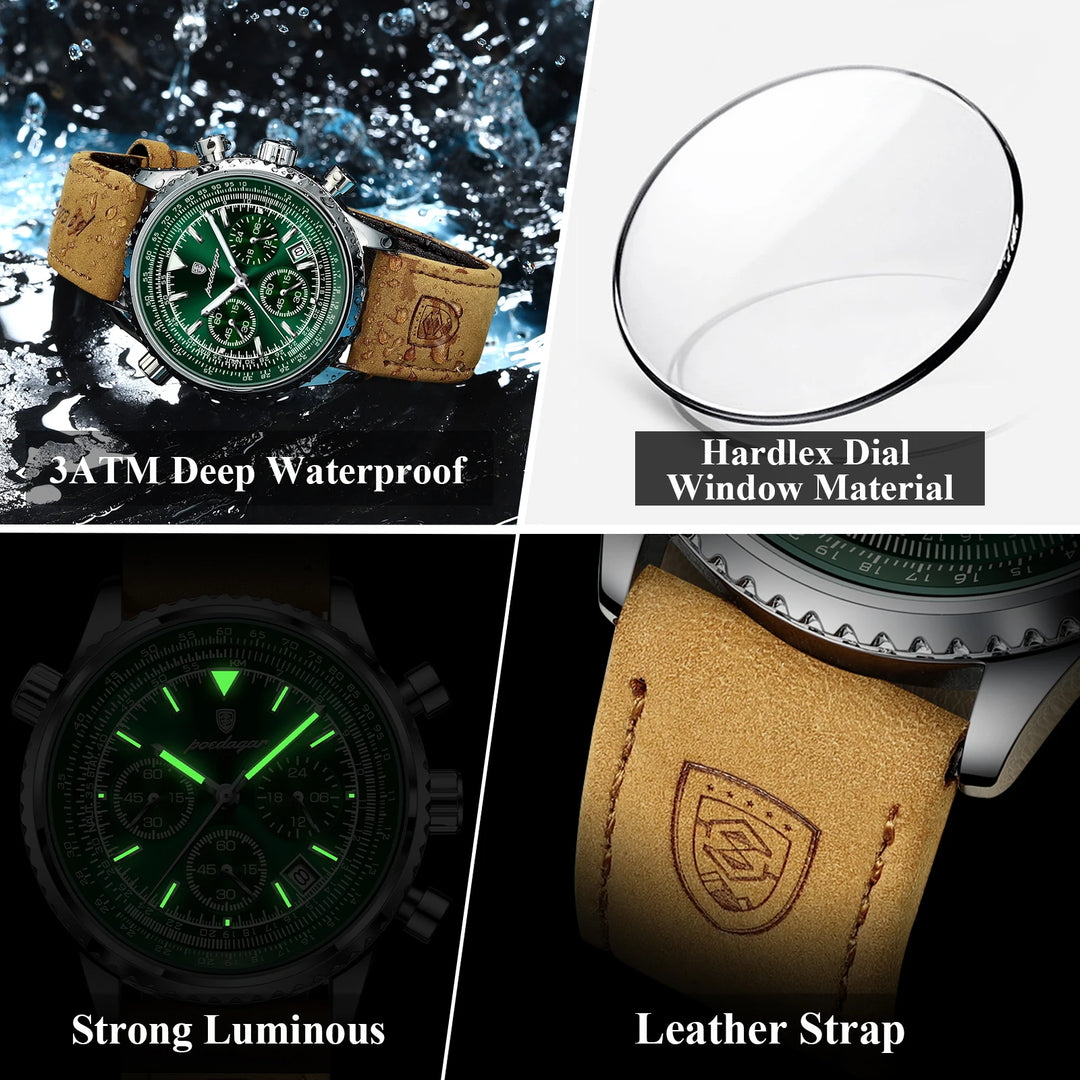 NOVA men's multifunction watch with leather band

