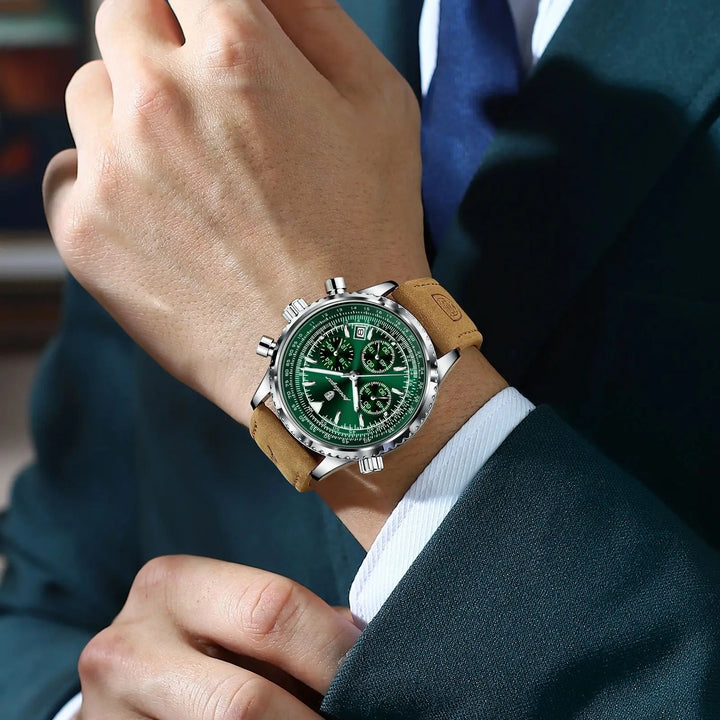 NOVA men’s quartz chronograph watch with genuine leather strap

