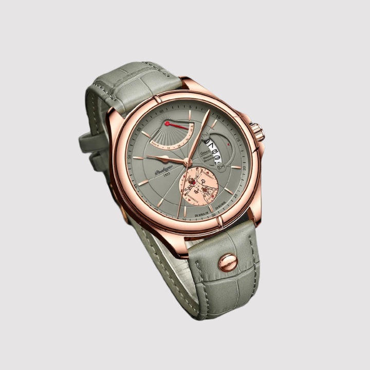 NOVA men's stainless steel quartz watch with genuine leather strap

