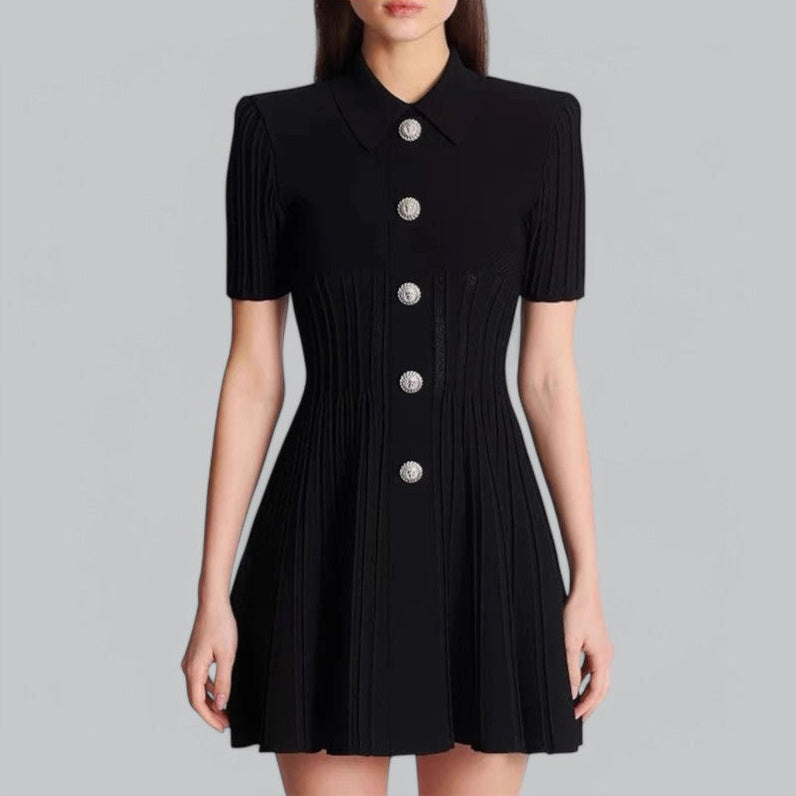 Nova | Pleated Ribbedknit Polo Mini Dress
