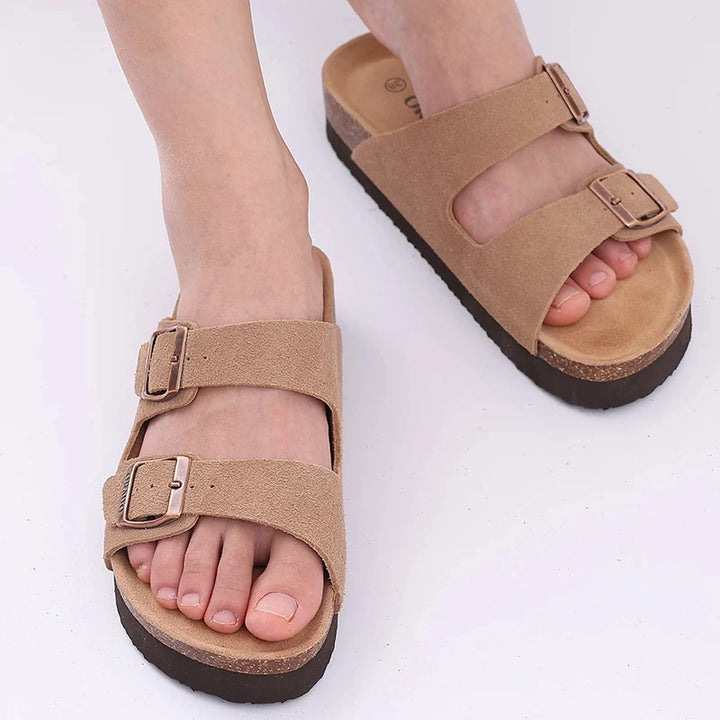 NOVA | Women’s Suede Platform Sandals – Cross-Strap & Height Boost Design